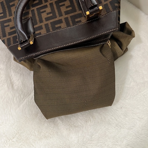 Fendi Canvas Zucca Shoulder Brown Canvas Tote Bag - Picture 12 of 13